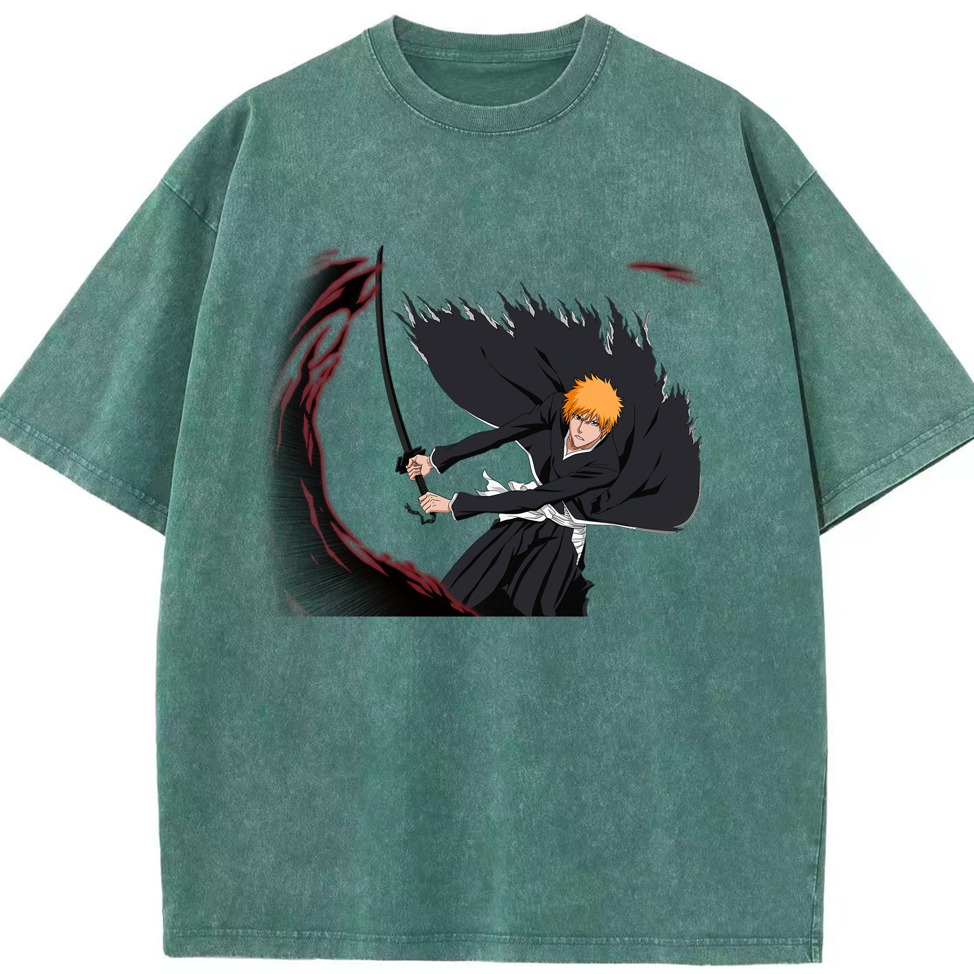 （画像用） ブリーチ 黒崎一護（くろさき いちご）BLEACH Kurosaki Ichigo 綿100% ヴィンテージ風 半袖Tシャツ（フロントプリント）